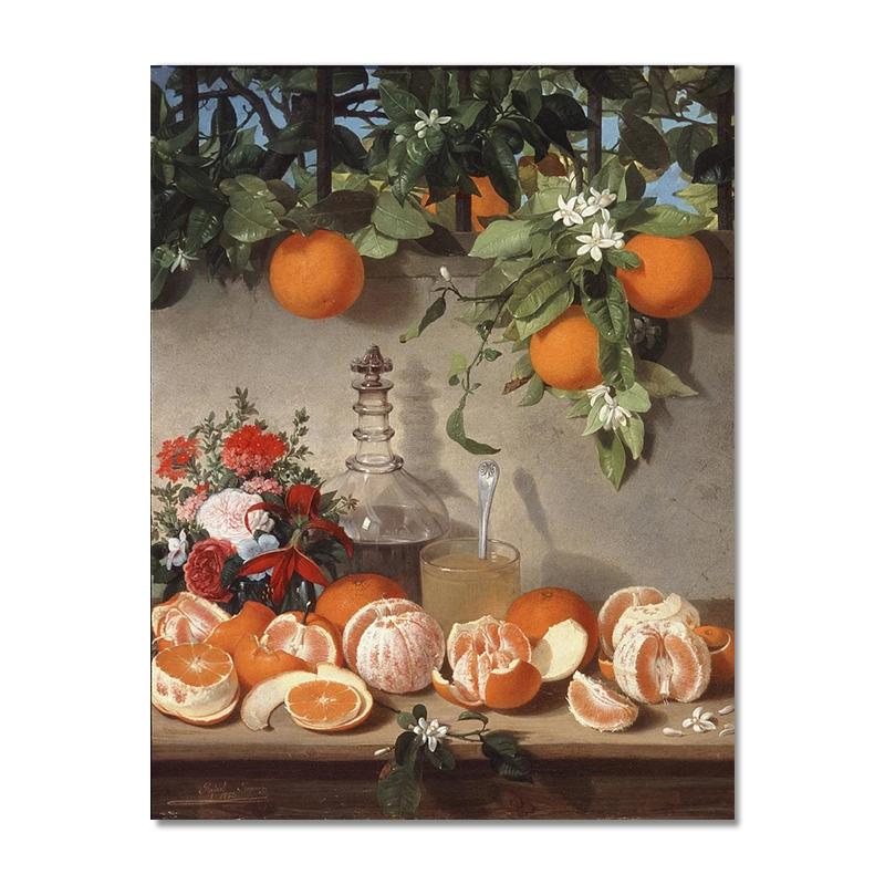 

Rafael Classic Art Still Life with Oranges Reproduction Fruit And Flowers Canvas Painting HD Print Vintage Home Room Decor 20x30cm