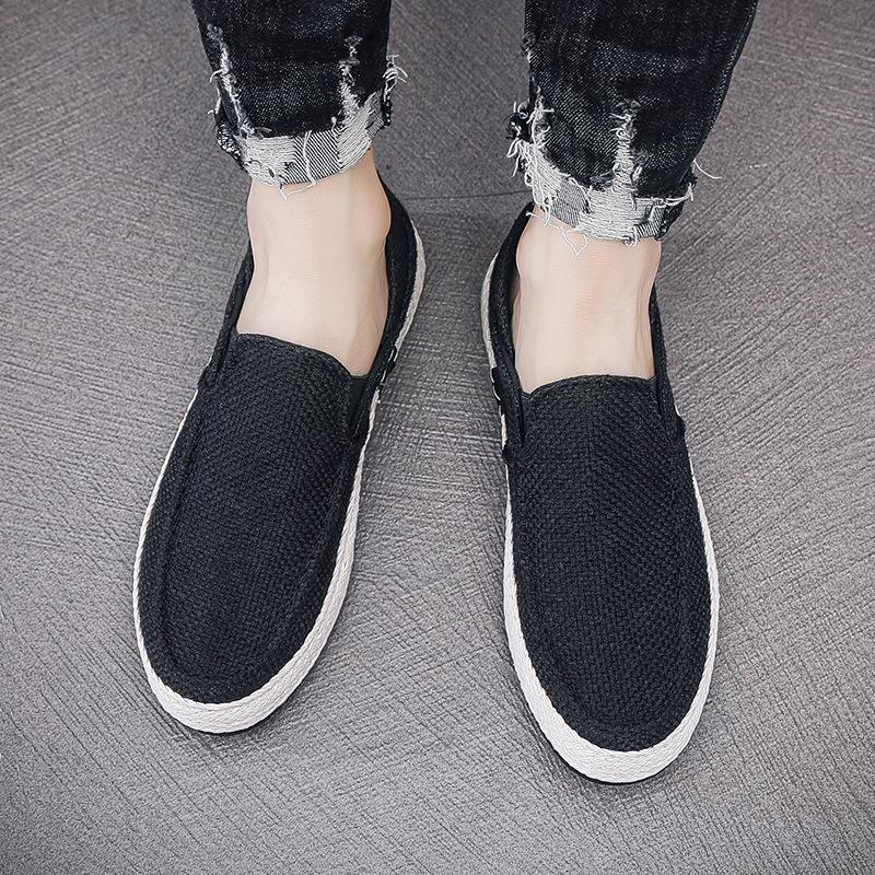 Linen Cloth Shoes Men's Old Beijing Men's Lazy People Pedal Casual Canvas Shoes Men Can Step On Heel Men's Shoes In Summer