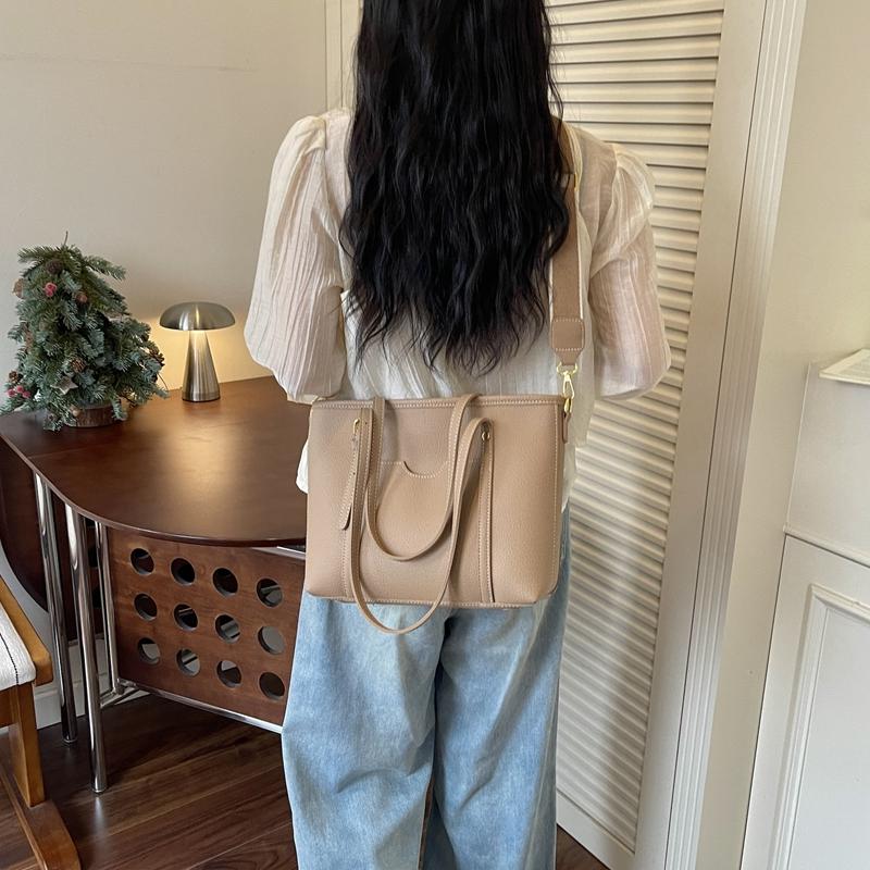 Women's PU Tote Bag with Wide Strap Large Capacity Shoulder Handbag for Work Travel Shopping