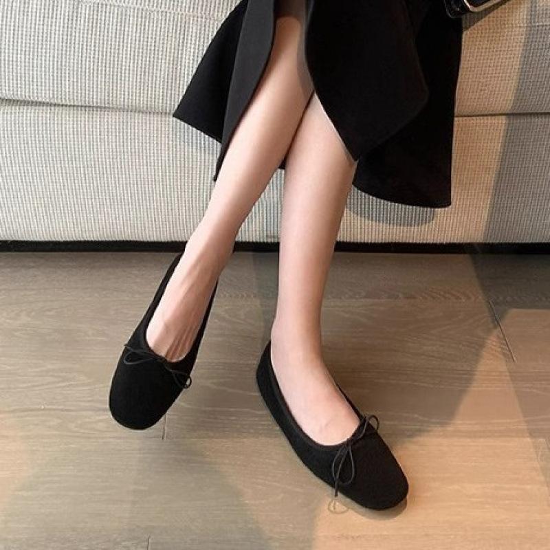 Quick hair! Wool wool shoes bow flat ballet shoes velvet single shoes women's grandma shoes