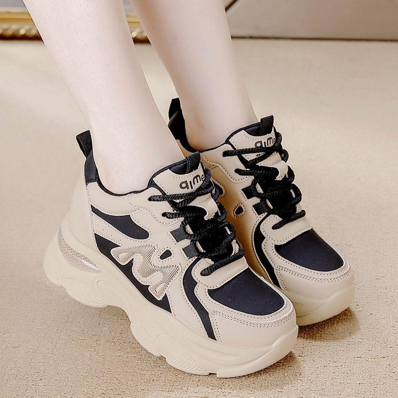 Leather dad shoes women's small 5cm thick-soled non-slip lightweight sports women's shoes