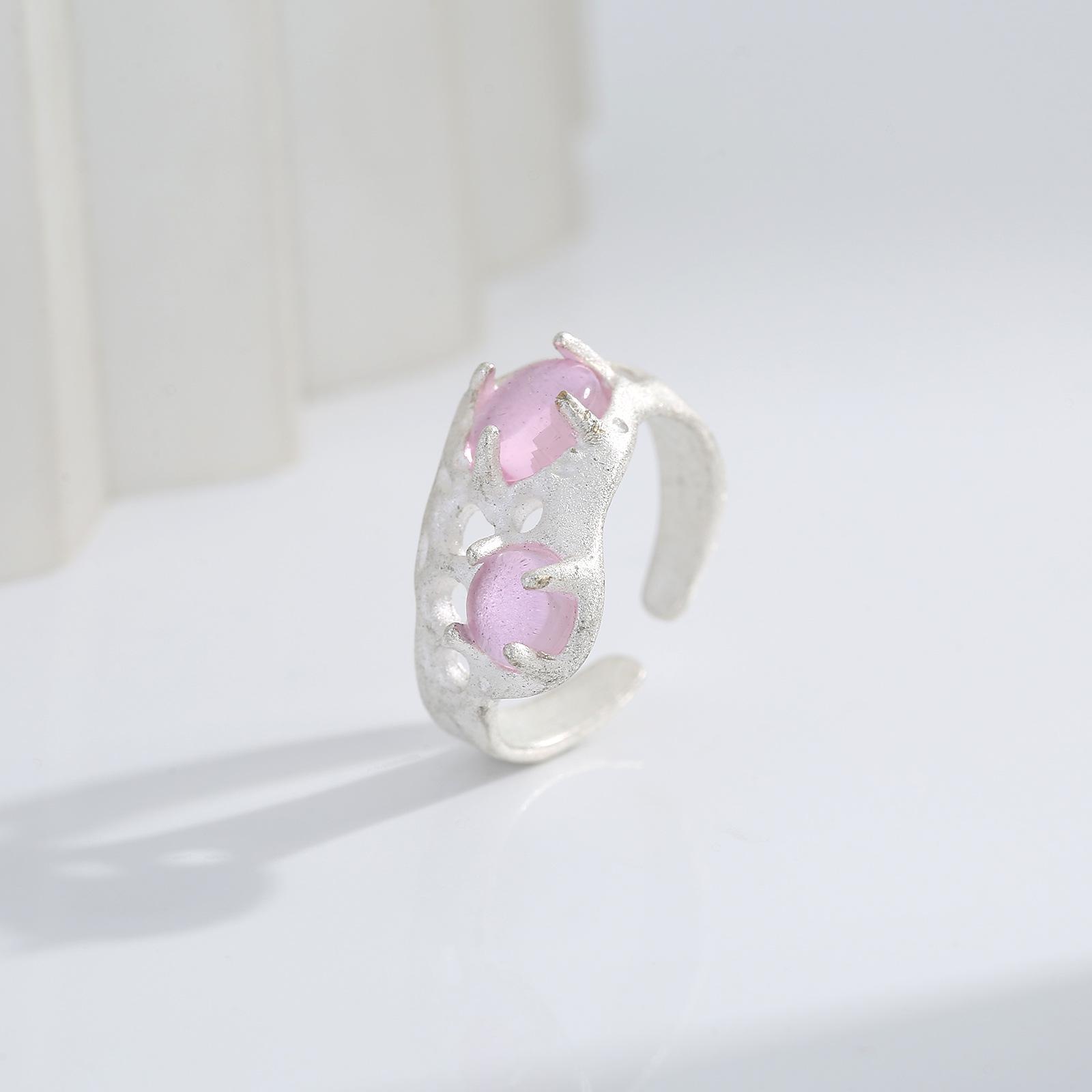 Корейское розовое циркониевое открытое кольцо - Неправильный дизайн, Легкая роскошь, Универсальная мода для женщин Adjustable