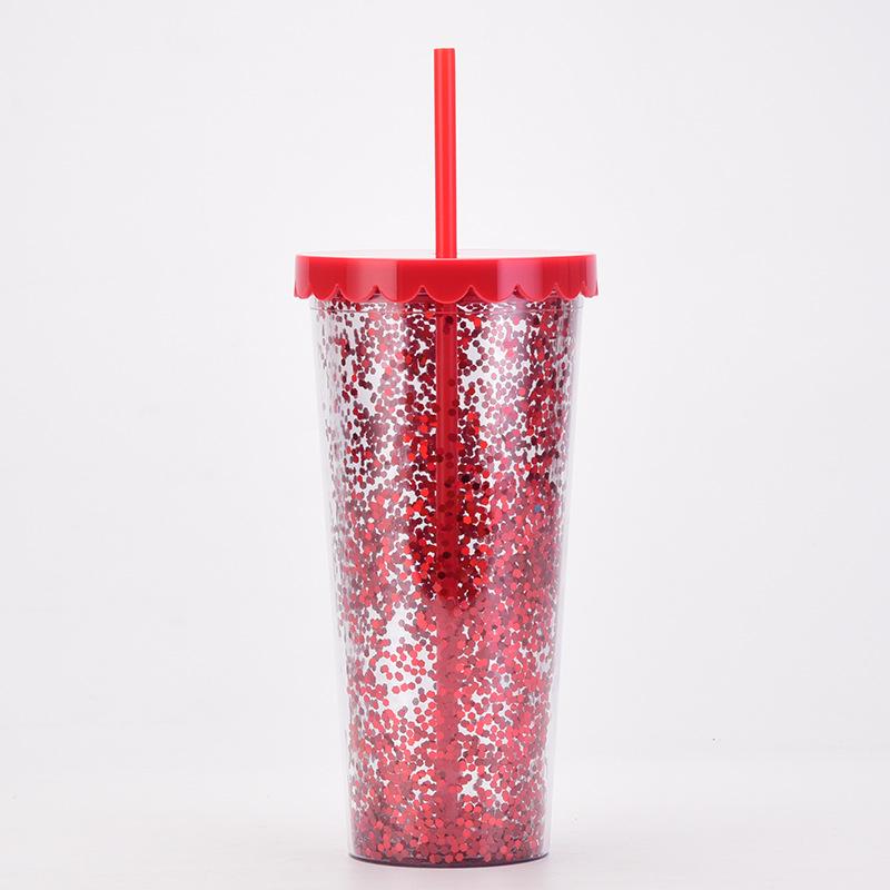 

Двухслойный пластиковый стакан, простой прозрачный стакан с блестками и пайетками, летний стакан для воды большой емкости 700ml