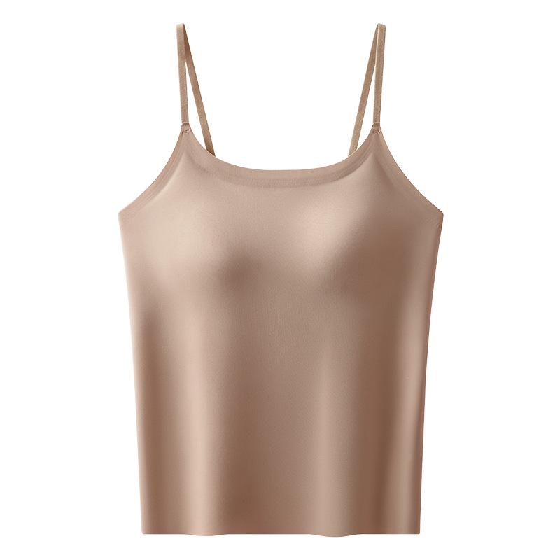 

Женская бесшовная майка из ледяного шелка с нагрудными вкладышами — регулируемая, без бюстгальтера, красивый дизайн спины для лета. M