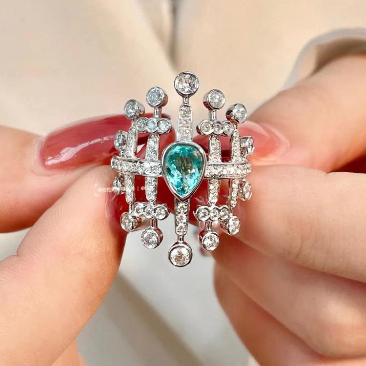 Bright Retro Light Luxury Zircon Green Zirconium Ring Female Tide Niche Design High-End Index Finger
