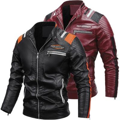 Kurtka skórzana męska zimowa Nowa motocyklowa kurtka Slim Fit Plus aksamitny kołnierzyk ze stójką PU ze skóry dla mężczyzn