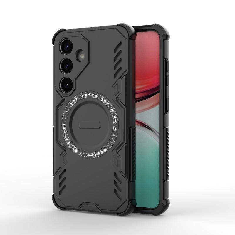 For Samsung Galaxy S25 Magnetic Case WANLONFENG DJ Series PC TPU Phone Cover with 2Pcs Tempered Glass Film