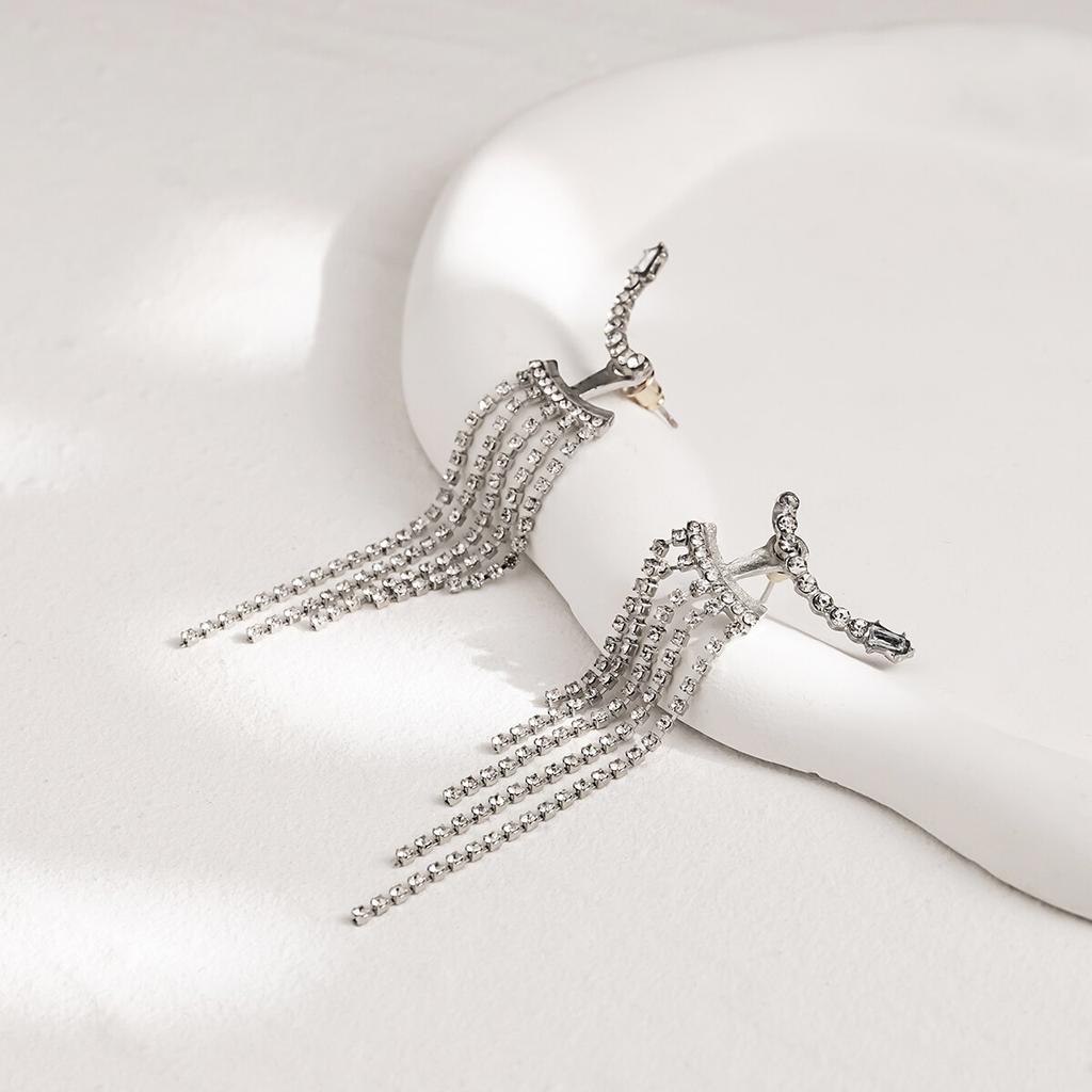 Koreanische lange Quasten-Hängeohrringe für Damen, vollständig mit Strasssteinen besetzt, Exquisite Luxus-Zirkon-Kristall-Ohrringe, Damenschmuck Großhandel