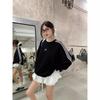 Women's Casual Striped Embroidered Cotton-Blend Hoodie - American Style, Long Sleeve, Loose Fit for Early Autumn