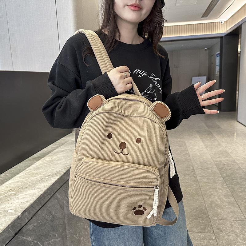 Schoolbag Easy Bear School Bag New Japanese Cute Canvas Brown Milk White Bear Large Capacity Versatile Student Soft Girl Shoulders