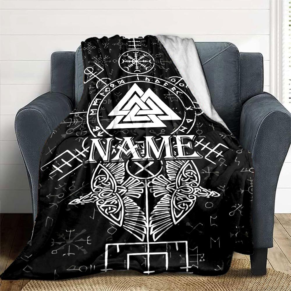 Customiz Name Personality Viking Sign Blanket Soft &Warm Sofa Office Bed Travel Lunch Break Blanket, Gift Suitable All Seasons