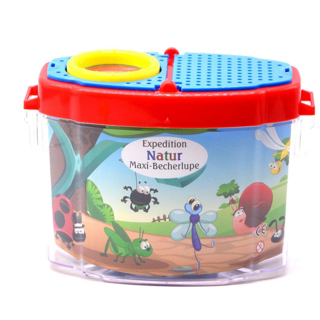 Kids' Outdoor Exploration Set: Insect Observation Box, Magnifying Glass, and Fishing Net.