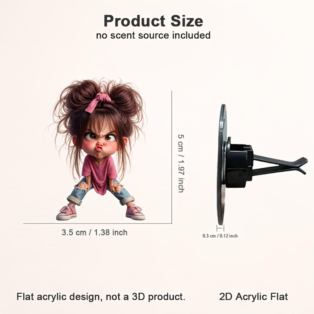 Cartoon Angry Girl 2D Acrylic Vent Mount Car Air Freshener, No Built-in Fragrance Liquid,  Nice Gift For Ladies Family Friends And Girlfriends
