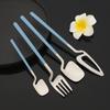 4Pcs Blue Silver Stainless Steel Cutlery Set Kitchen Silverware Dinnerware Knife Fork Spoon Flatware Set Brushed Stain Tableware Utensils