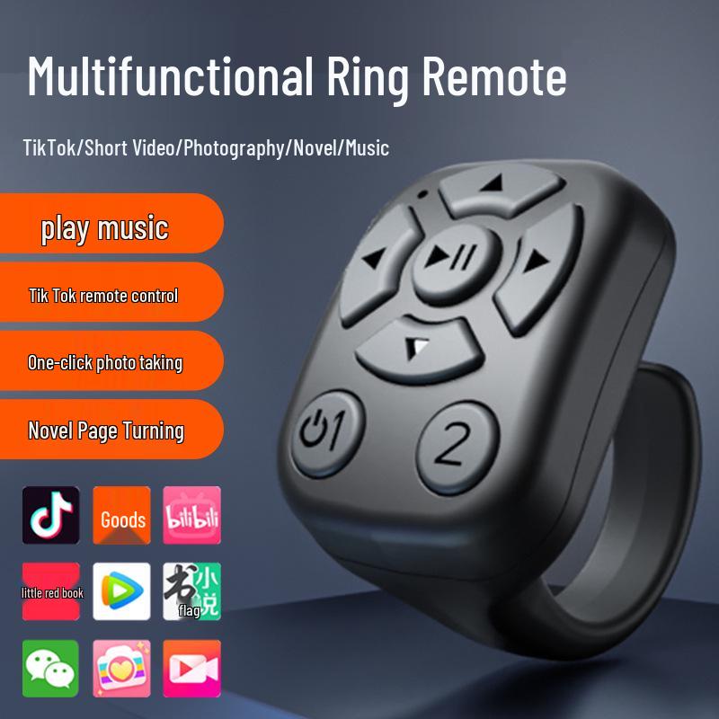 Douyin Bluetooth Remote: Video Scroller, Page Turner, Multi-functional Selfie Stick Controller J6 Ring Remote Black - Bag