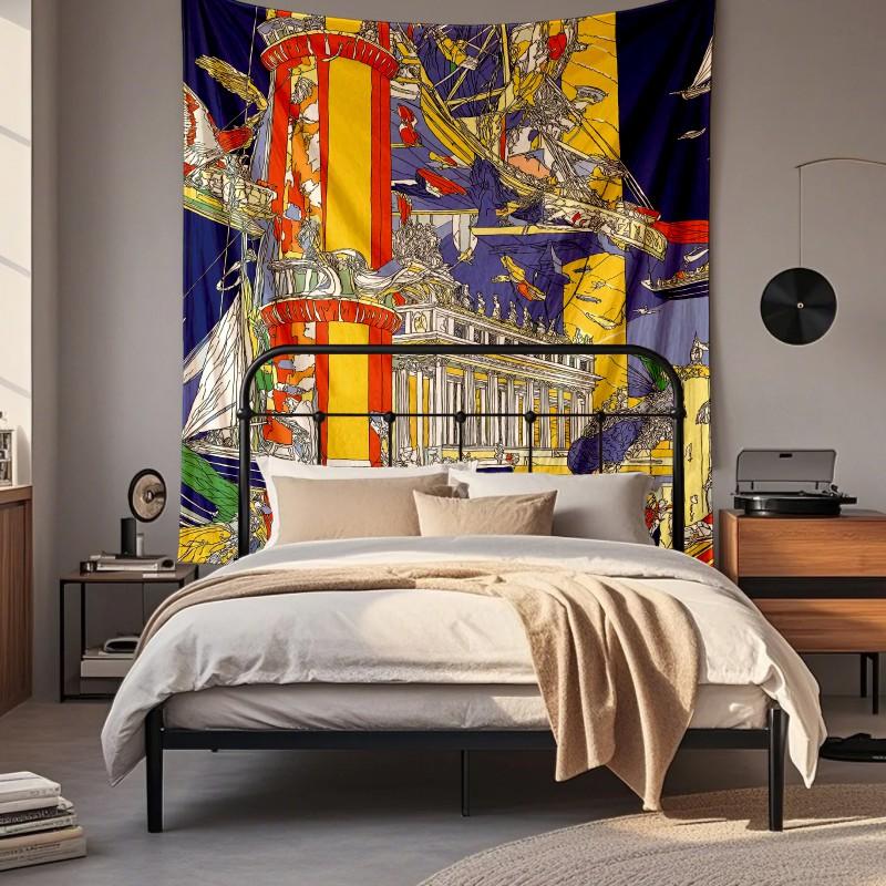 Boho Chic Wall Tapestry With Moon Phase Floral Starry Sky Design Bedroom Yoga Studio Decor