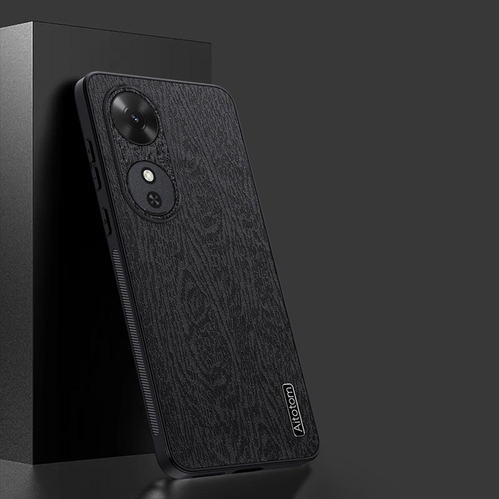 

For Honor Play 60 5G Case Wood Texture PU Leather Coated PC TPU Phone Cover Grey