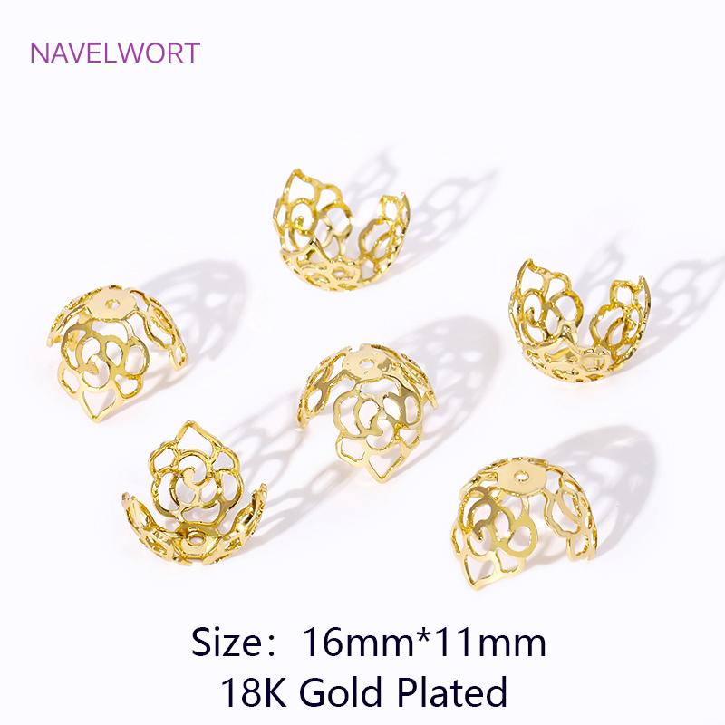 Trendy 18K Gold Plated Brass Hollow Rose/Star Shape Beads Caps Metal Large Beads Caps For DIY Jewelry Making Findings Accessorie