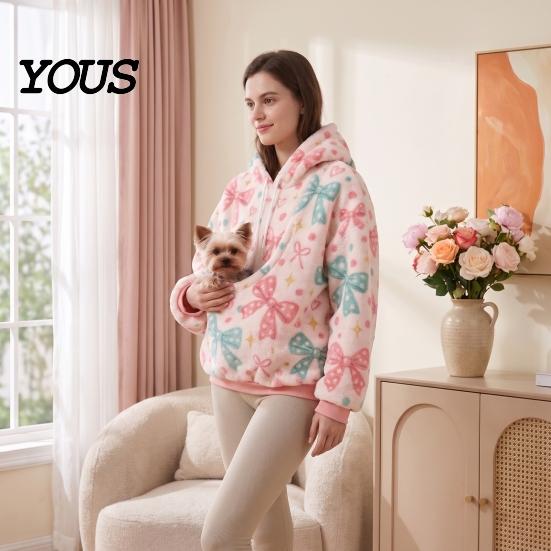Felpa Oversize da Donna con Tasca Portacani/Gatti, Felpa con Cappuccio Casual a Manica Lunga per Autunno Inverno, con Tasca a Marsupio
