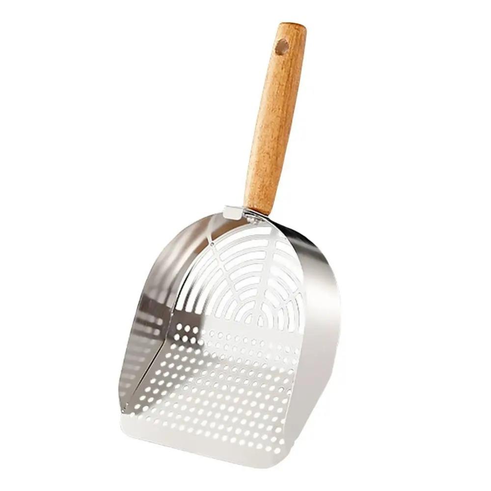 Stainless Steel Cat Litter Scoop Long Wood Handle Toilet Garbage Picker  Indoor