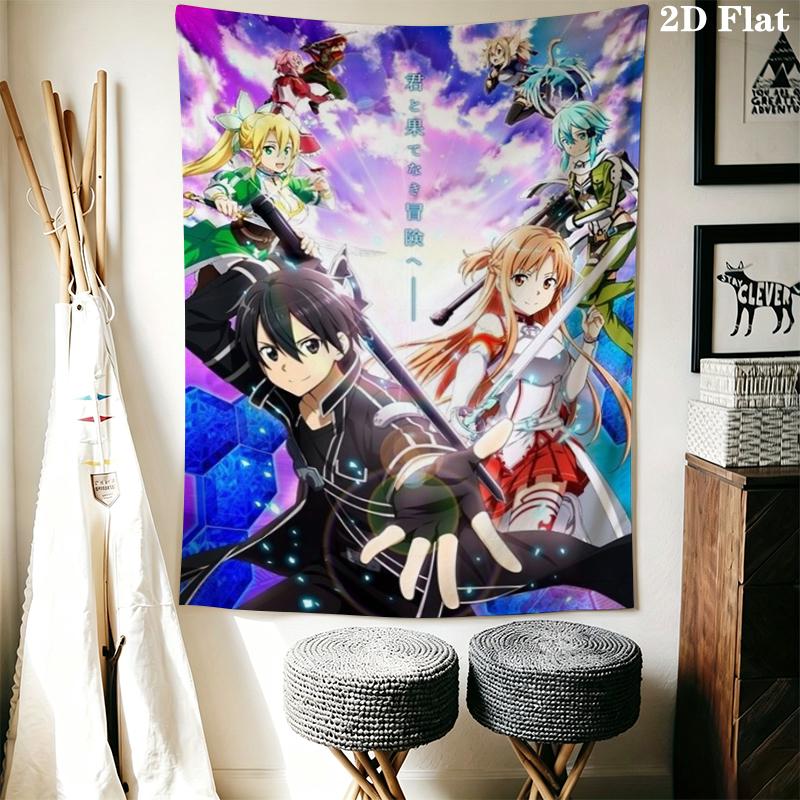 Sword Art Online Wall Tapestry Aesthetic Wall Hanging Printed Fabric Blanket Decorative Tapestries for Bedroom Living Room Home Decor