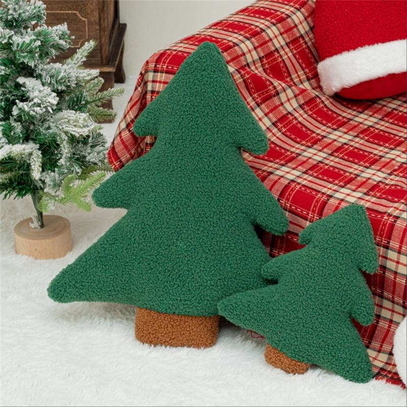 Christmas Tree Shape Furry Throw Pillow Warm Decorative Sofa Couch Bed Cushion For Living Room Bedroom Car Interior