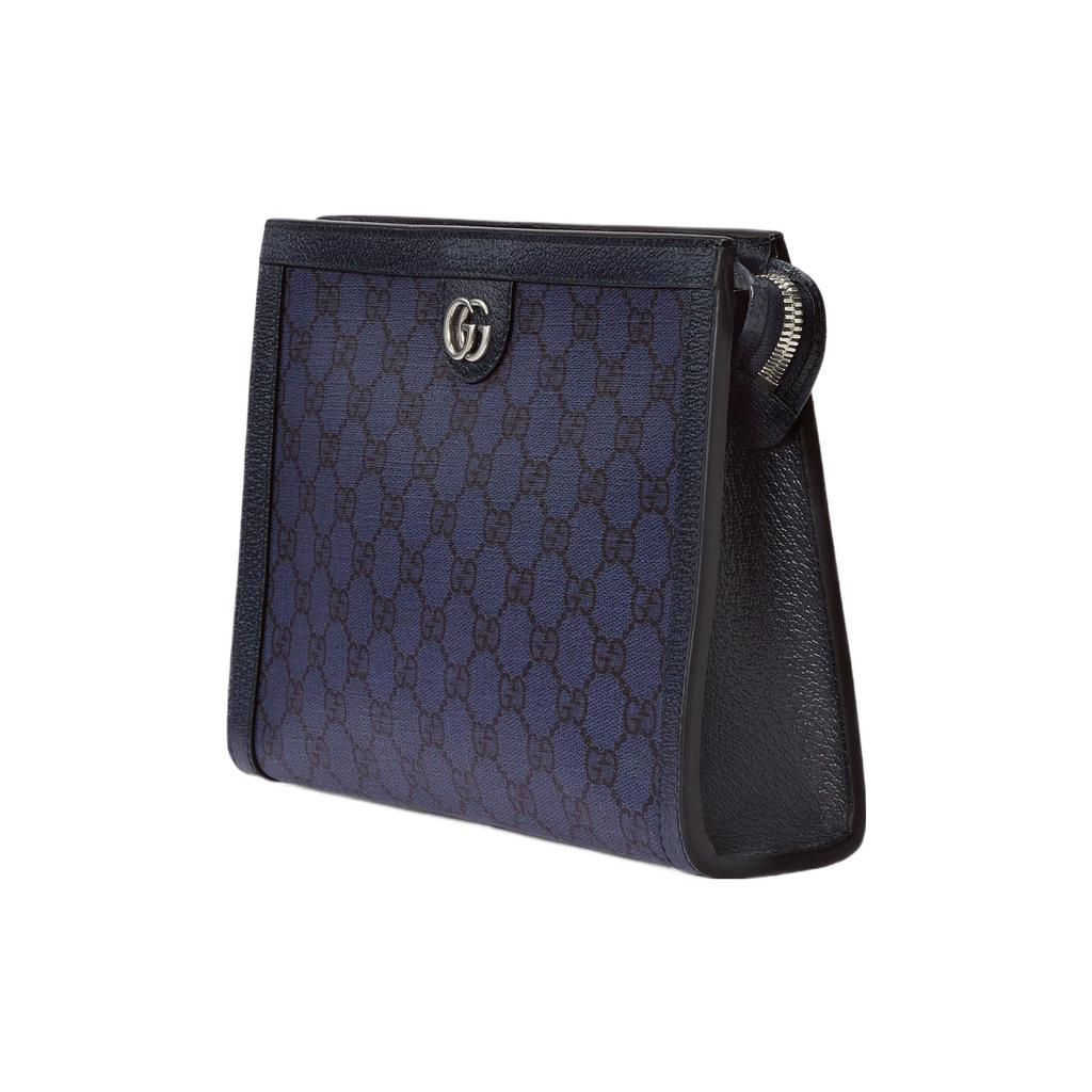 Gucci GG Monogramm Canvas Lederbesatz Reißverschluss Tasche Handgelenk-Clutch In Blau Für Unisex Tägliche Nutzung
