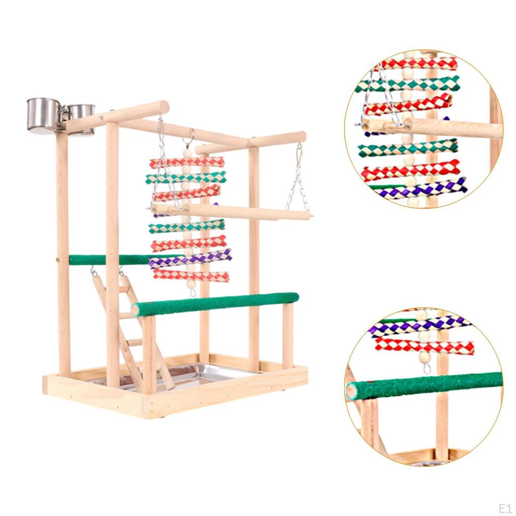 Wooden Bird Playground Playing Gym Birds Chewing Toy, Parakeet Playpen Ladder for Lovebirds