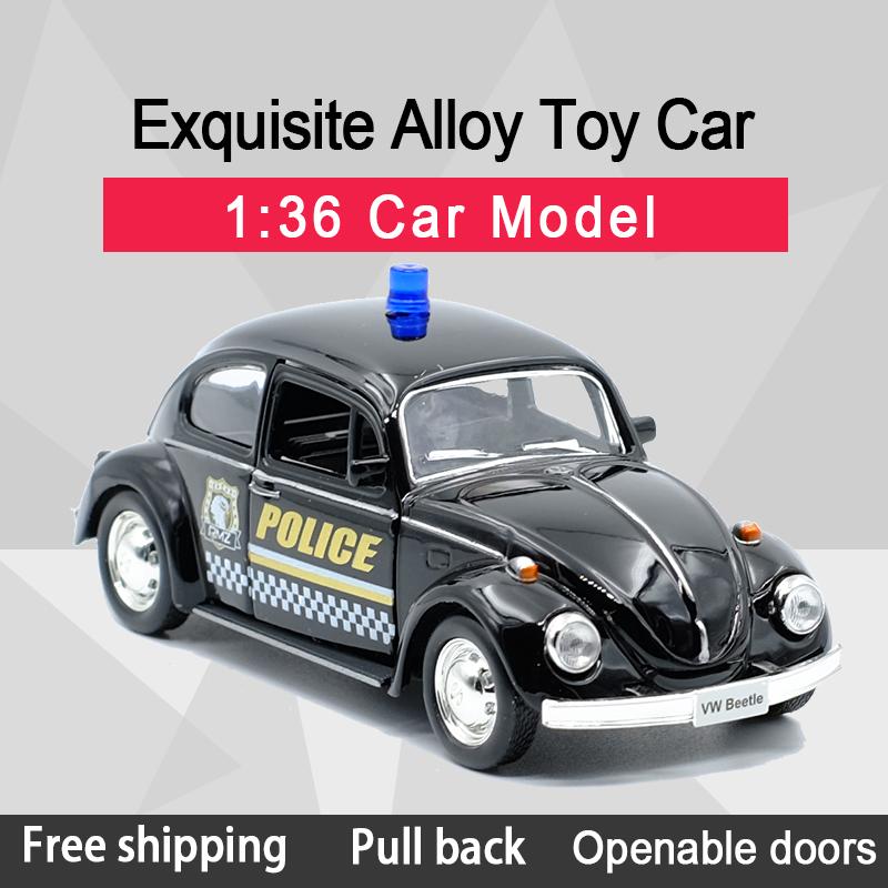 Policajný chrobák v mierke 1/36 1967 Policajný model auta zo zliatiny tlakového odliatku s vyťahovacím chrbtom pre deti Darčeky Kolekcia hračiek
