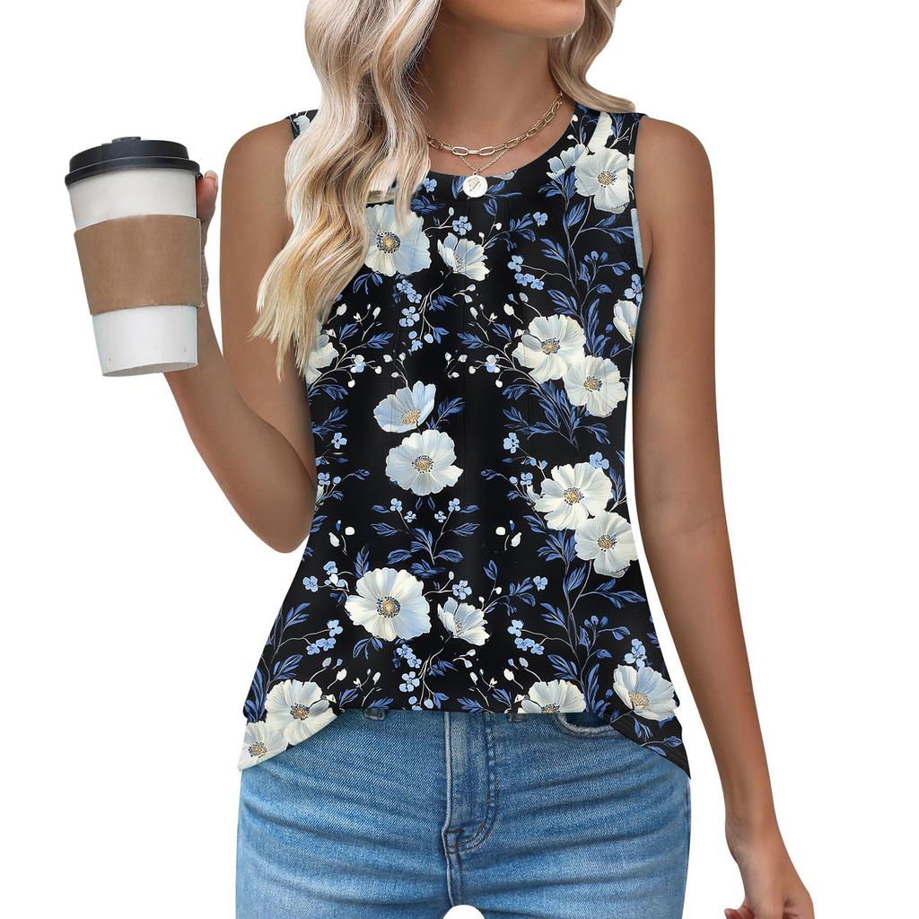 Womens Casual O Neck Loose  Sleeveless Top T-shirt  Summer Tank Tops For Women Tank Camisole Sleeveless Basic Tops