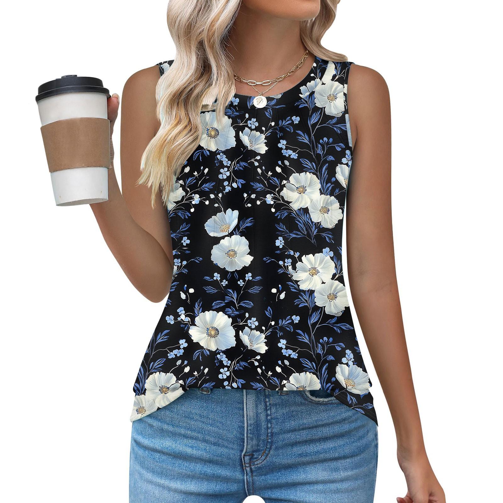 

Женский повседневный свободный топ без рукавов с круглым вырезом, футболка, летние майки для женщин, майка-камисоль, базовые топы без рукавов L тёмно-синий