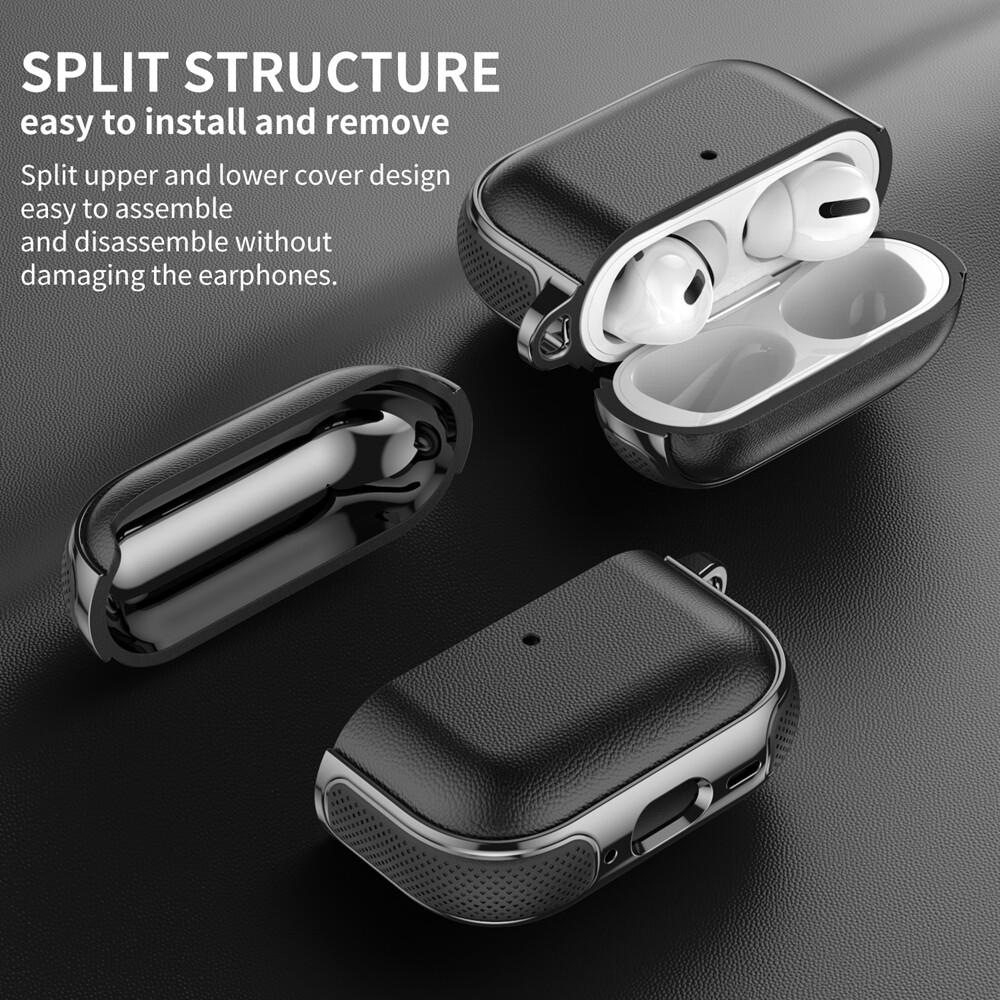 KEYSION Earphone Case for AirPods Pro 3 2 Leather Texture Soft TPU Silicone With Hook Shockproof Headphone Cover for AirPods 4