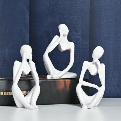 Set of 3 White Resin Thinker Statues – Abstract Modern Art for Home, Office, and Chic Décor, Thoughtful Gift for Any Occasion