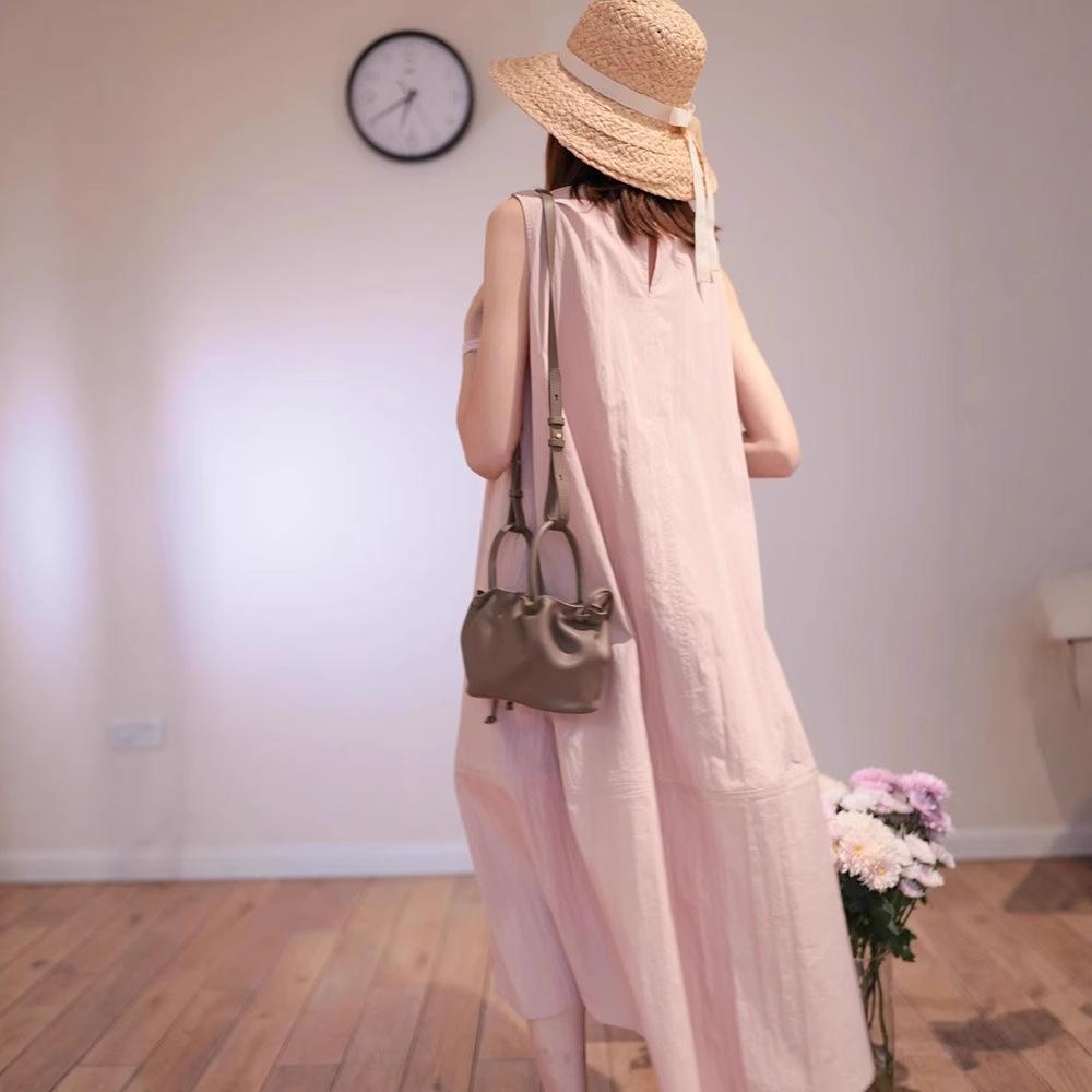 French High-end Pink Sleeveless Vest Dress Women's Summer Seaside Vacation Loose and Thin Temperament Beautiful Long Dress