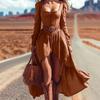 Damen Frühlings Sommer Herbst Vintage Western Denim Kleid