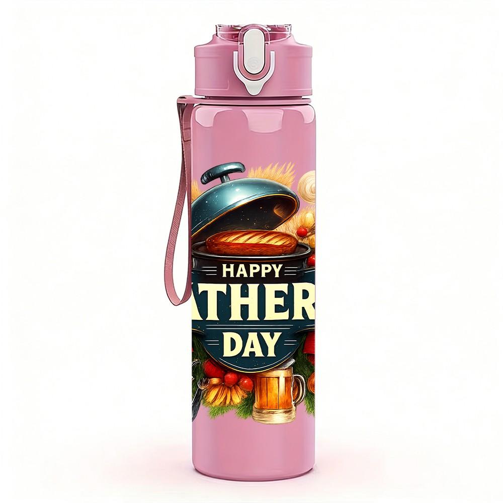 1PC Vintage Fathers Day Badge 750ml Color Plastic Sports Water Bottle Leakproof Flip Straw Lid Suitable for Sports Office Home Use