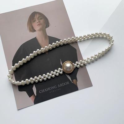 Large Pearl Hook Elastic Waist Chain Women'S Decorative Dress Waist Elastic Ladies Belt