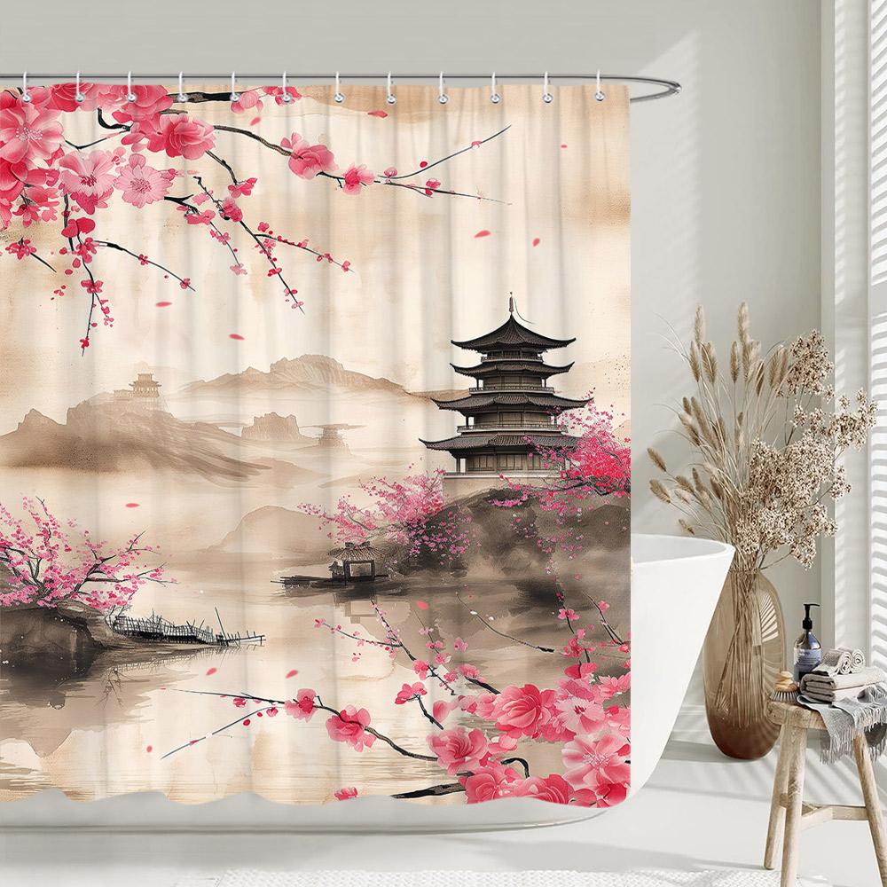 Outdoor Scenic Duschvorhang Wasserfall Landschaft Natur Landschaft Tropischer Wald Polyesterstoff Duschvorhang Badezimmer Deko