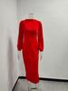 Elegant European & American Pleated Solid Color Dress with Split Sleeves