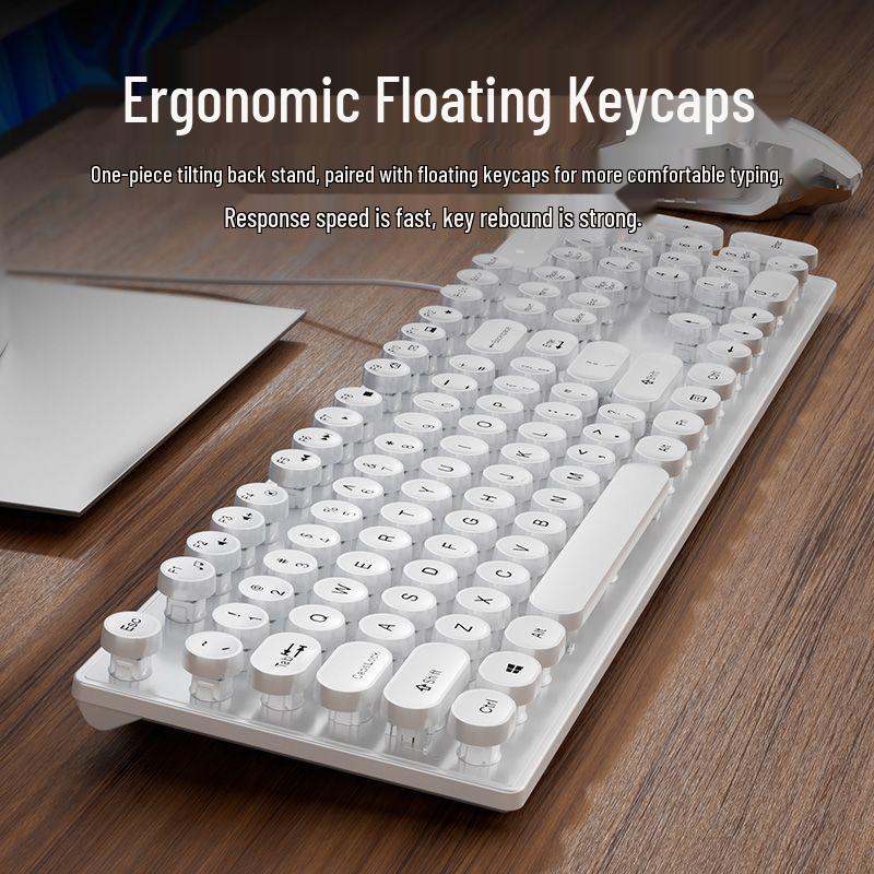 Retro Punk Wired Mechanical-Feel Silent Keyboard for Gaming & Office Use