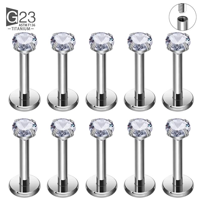 10 Stück ASTM F136 Titan 2/2,5/3/4mm CZ Labret Stud 16G Tragus Helix Knorpel Conch Flatback Ohrläppchen Piercing Körperschmuck
