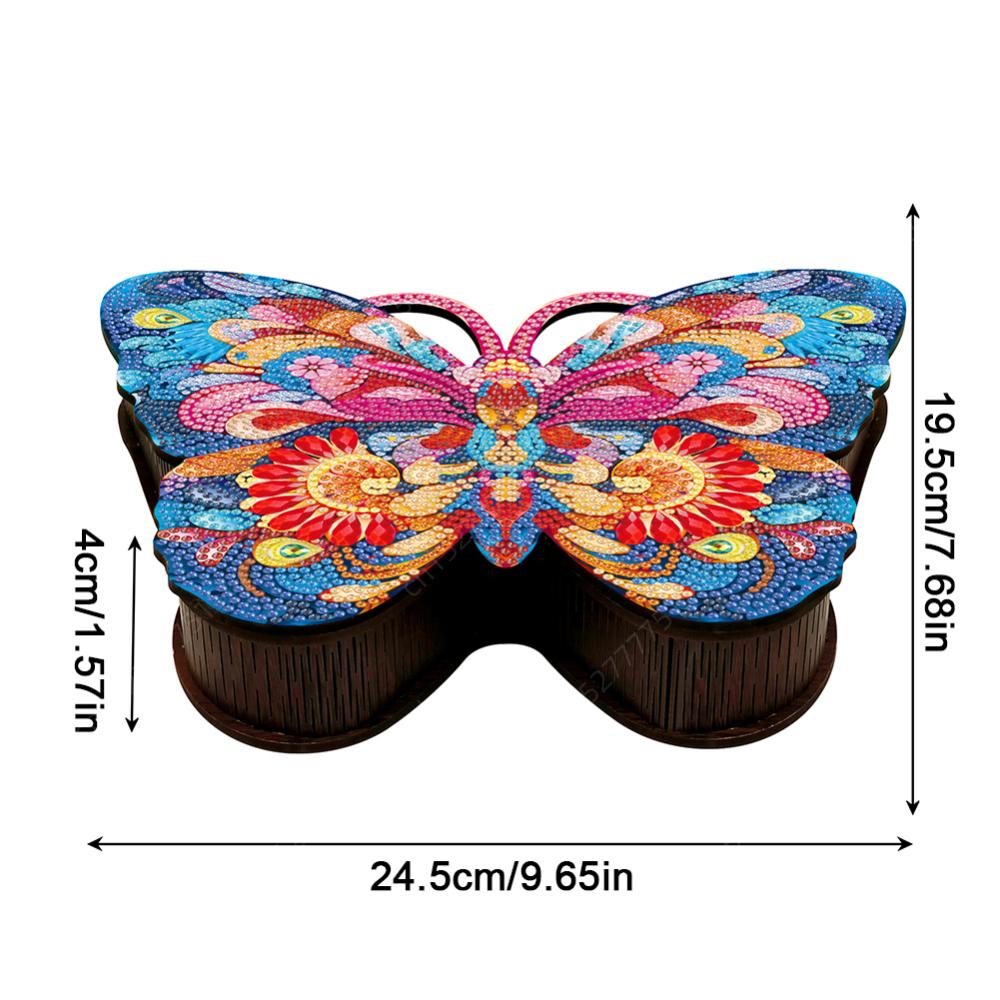 Wood Diamond Painting Jewelry Organizer Flower Bird Crystal Rhinestone Diamond Art Jewelry Case Heart Rose Tulip for Adults Kids