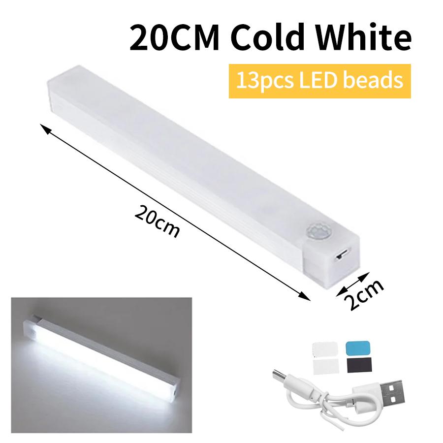 1-4Pcs Rechargeable PIR Motion Sensor LED Bar Lights Human Infared Induction Night Light Portable Cabinet Light 10/20/30/50cm