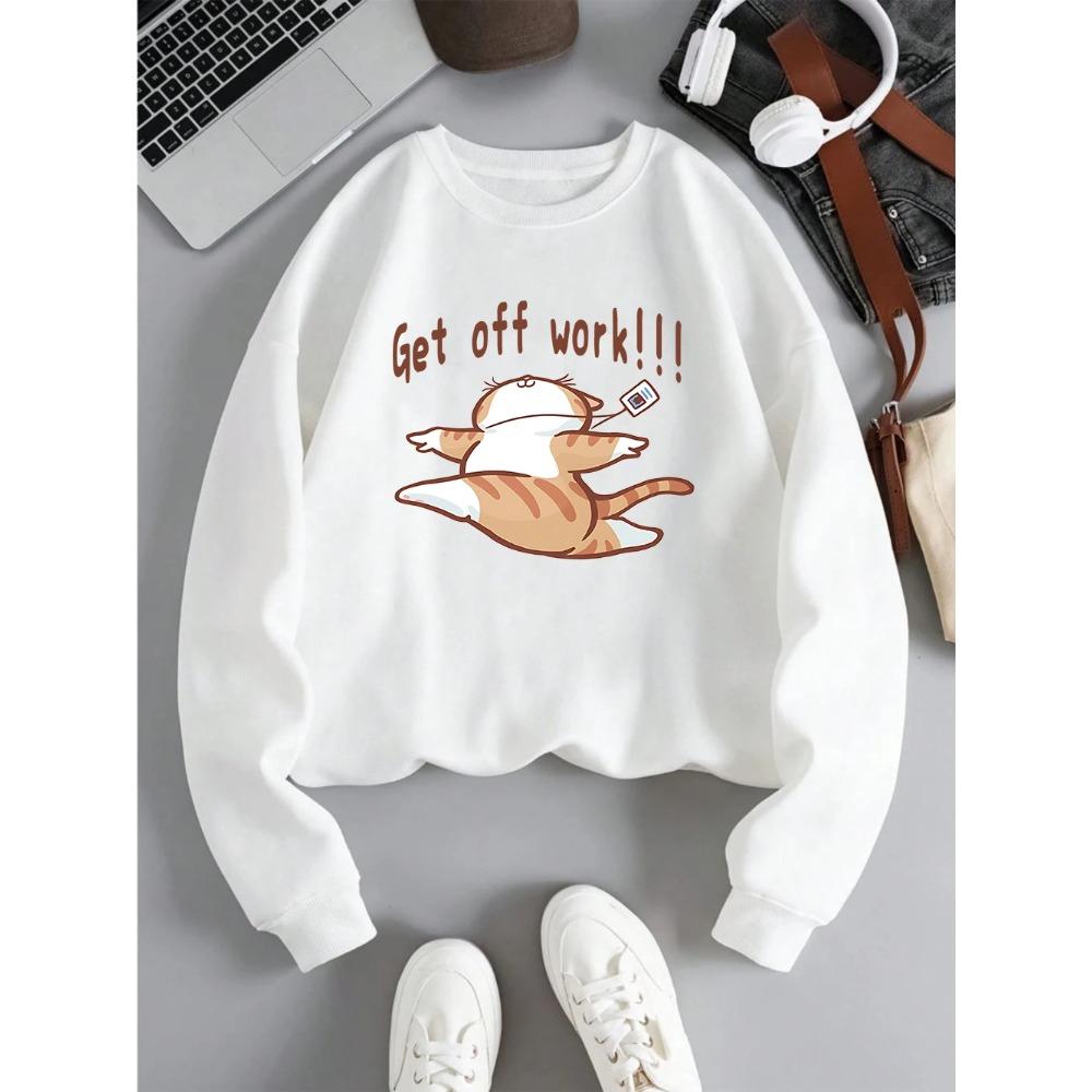 Saia do Trabalho Estampas de Gato Felizes Moletons Femininos Inverno Básicos Pulôveres Lã Quente Macio Moletons Femininos Roupas de Outono