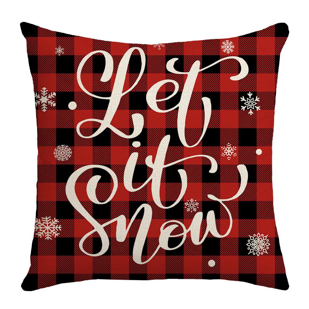 Autumn and Winter Red and Black Checkered Letter Pillow Cover Digitally Printed Pillow Pillow Cover Home Cushion Cover