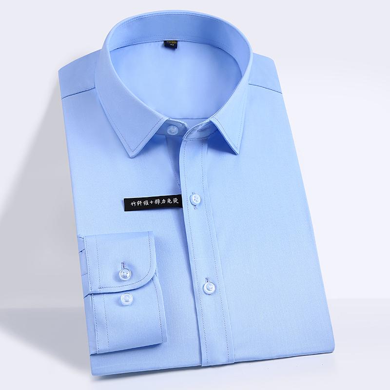 Stretch Bamboo Fiber Soft Comfortable Long Sleeve Solid Formal Men Classic Social Shirts