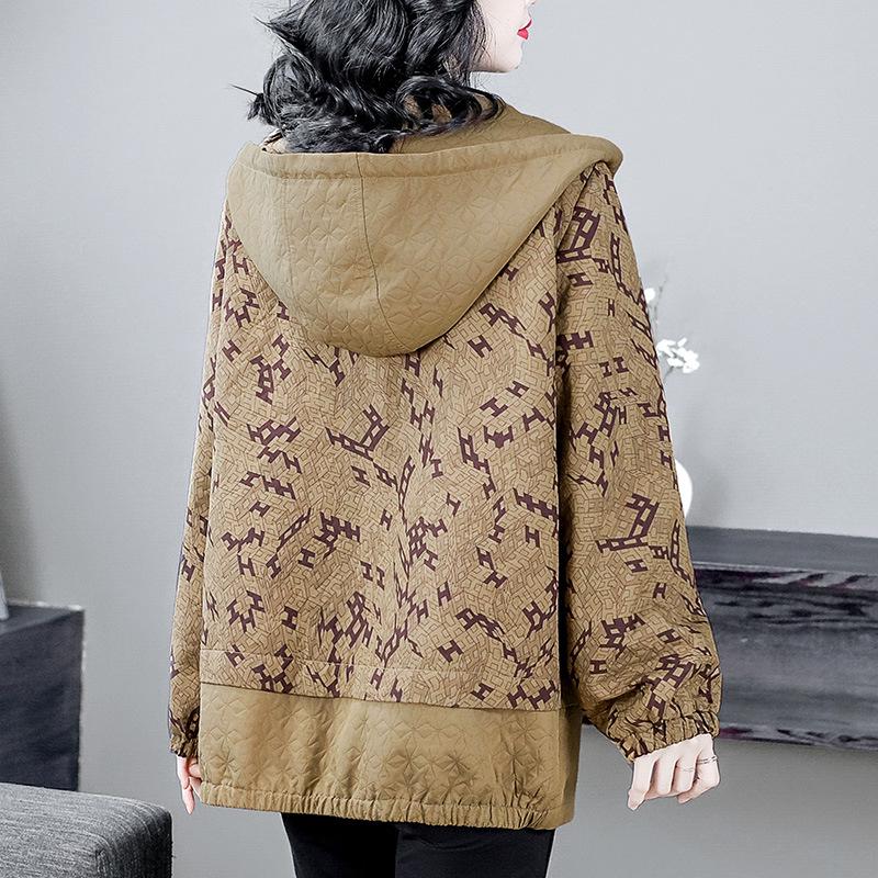 Plus Size Loose Print Hooded Sweatshirt for Mature Middle-Aged Women 2025 Spring/Summer Collection