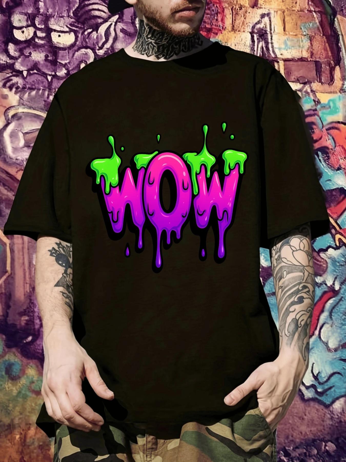 Casual Short Sleeve T-shirt -  Wow  Graffiti Print XXXXL