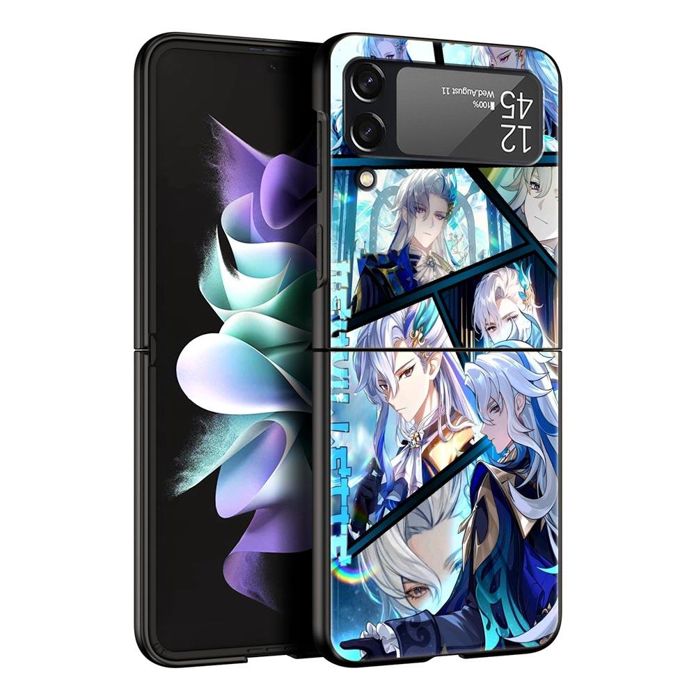 Phone Case For Samsung Galaxy Z Flip 3 4 5 Hard Black Folding PC For Samsung Z Flip3 Cover Shell Genshin impact ayato wanderer