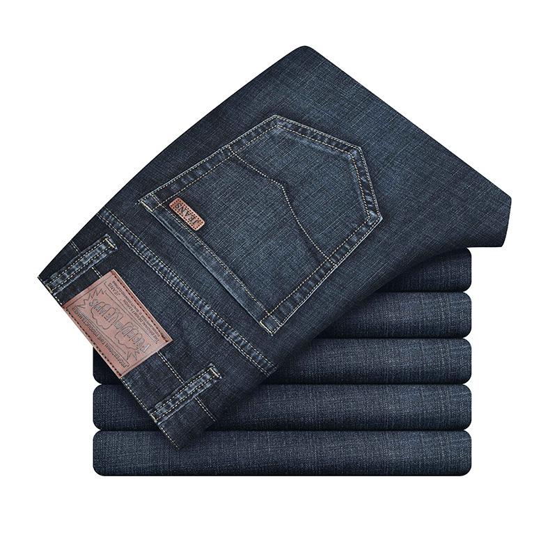 

Весенние обычные джинсы большого размера, мужские эластичные повседневные брюки с высокой талией, прямые брюки, мужские джинсы белого цвета 42